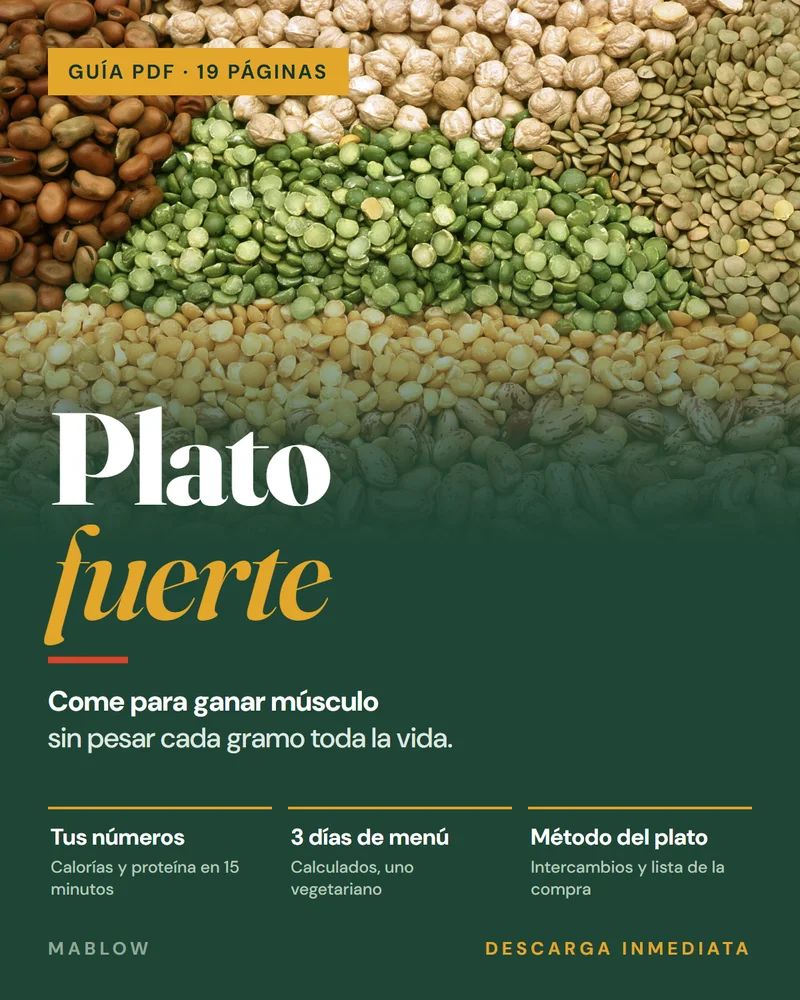 Portada de la guía Plato fuerte sobre un fondo de garbanzos, lentejas, guisantes partidos y alubias